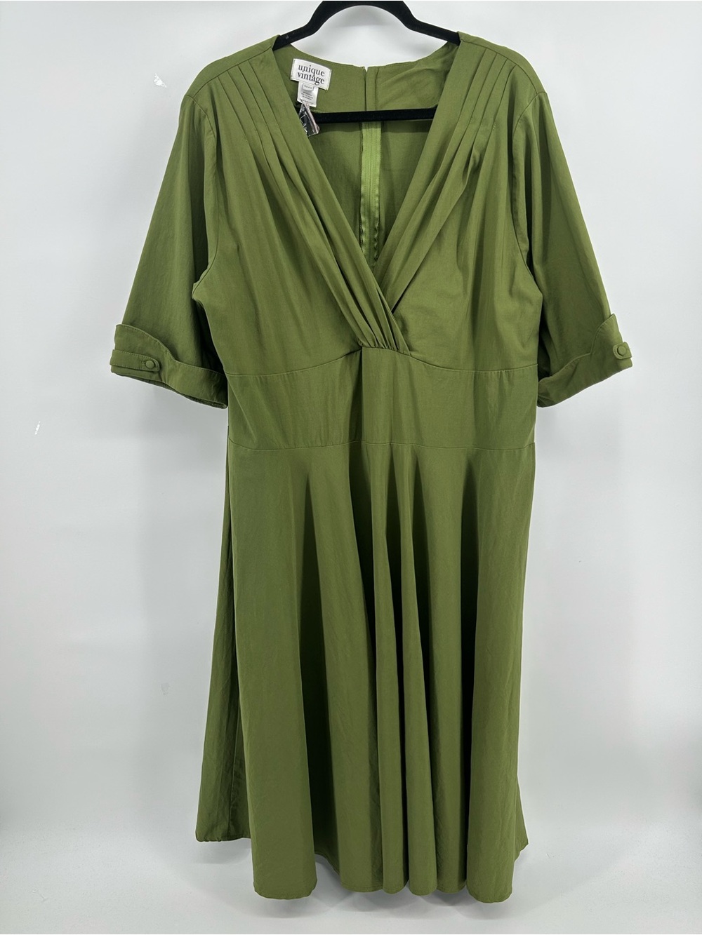 Unique Vintage Plus Size Olive Green Delores Swing Dress with Sleeves Sz 5X NWOT